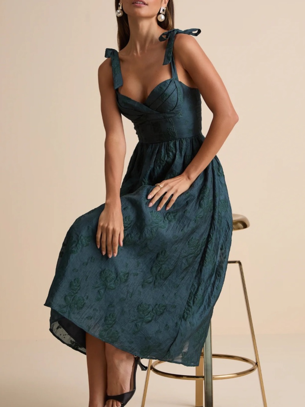 New Lulus Loviest Muse Teal Burnout Floral Tie Strap Dress Sz XL